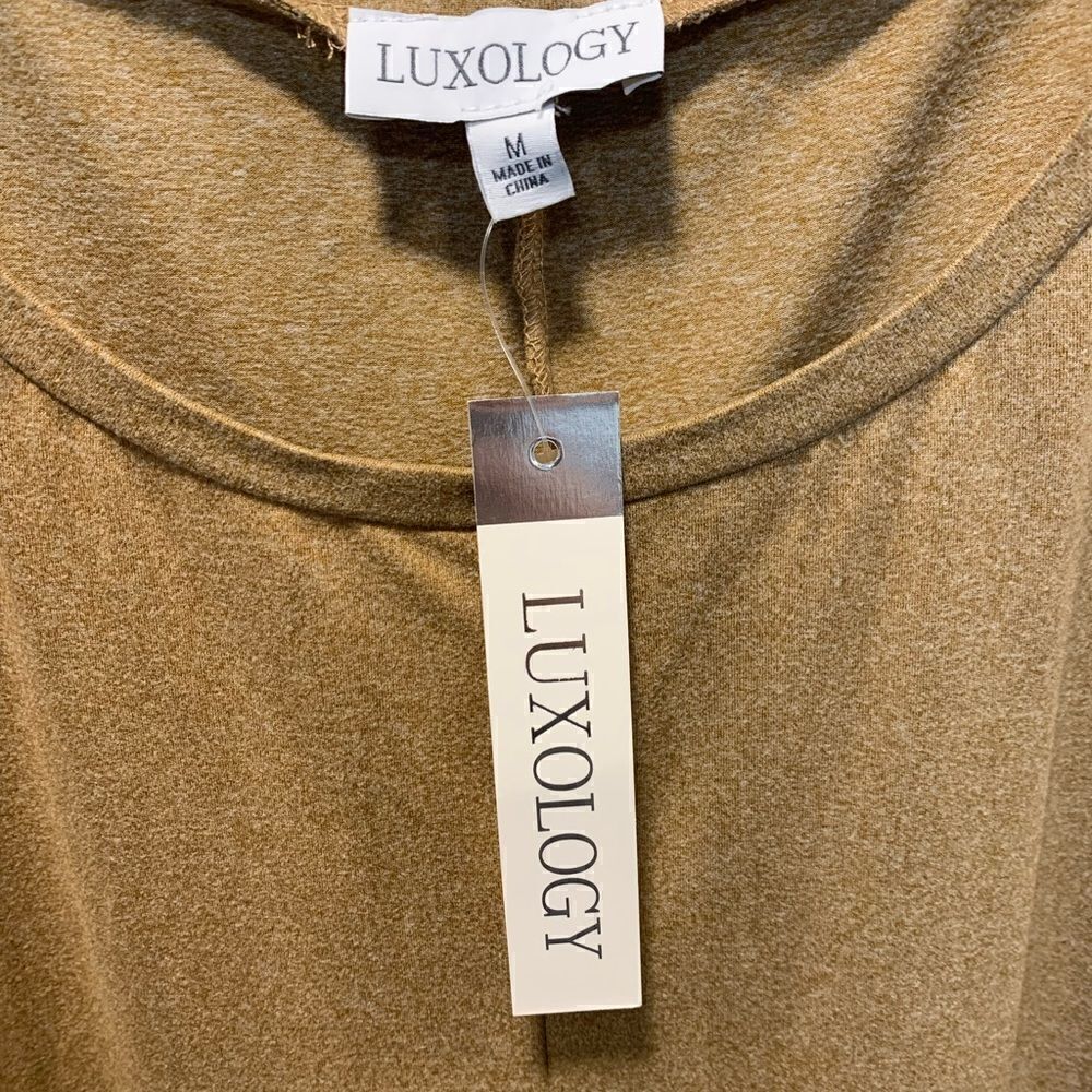 NWT Luxology tan 3/4 chinched sleeve tapered waist top - Picture 10 of 12